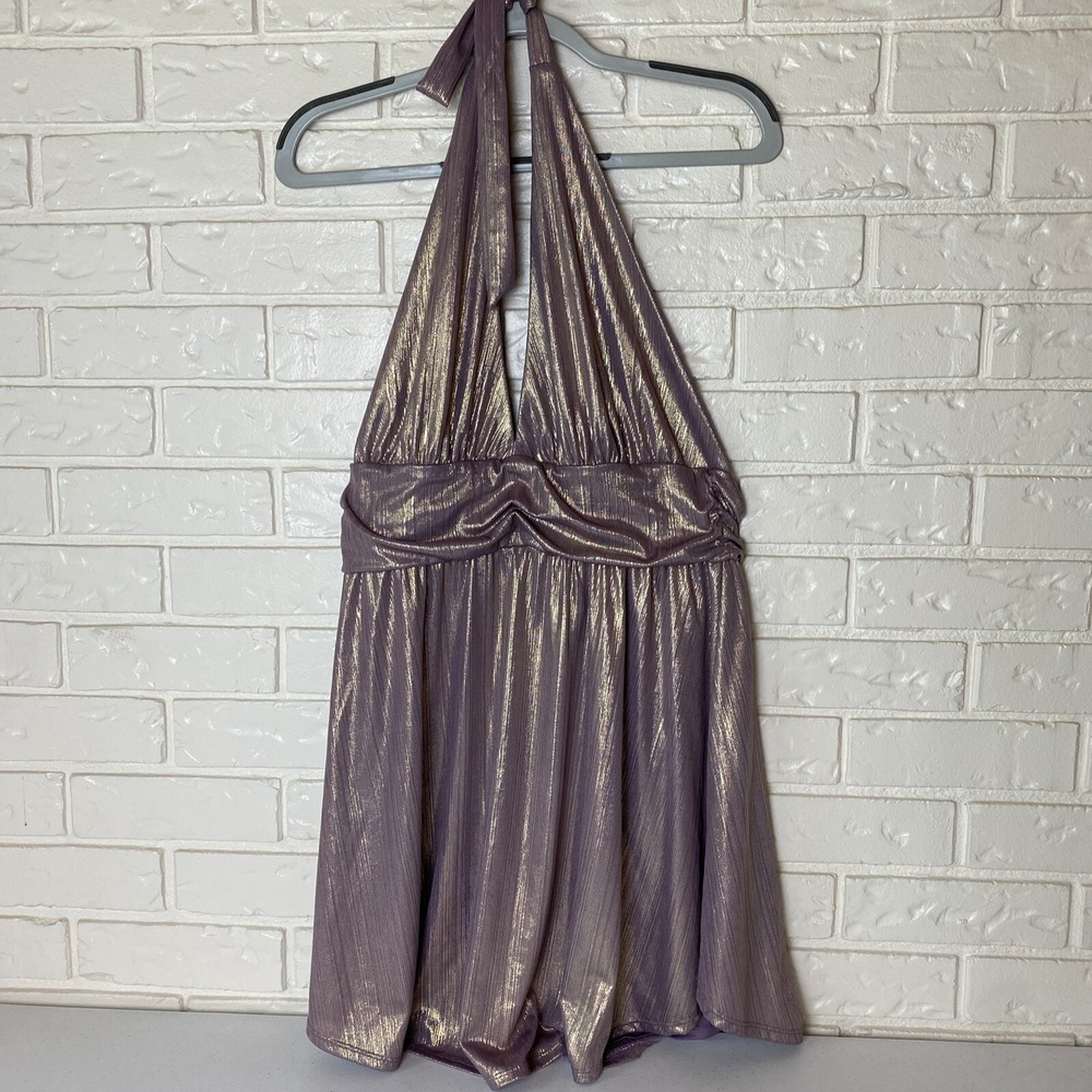Wild Fable Halter Dress Size L Lavender Metallic Shimmer Lined Skater